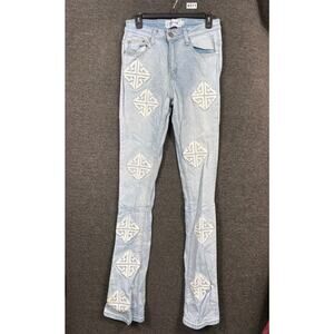 Guapi Ghost Icon Stacked Jeans Mens Sz 28 Blue Premium Denim Flared Leg Stretch